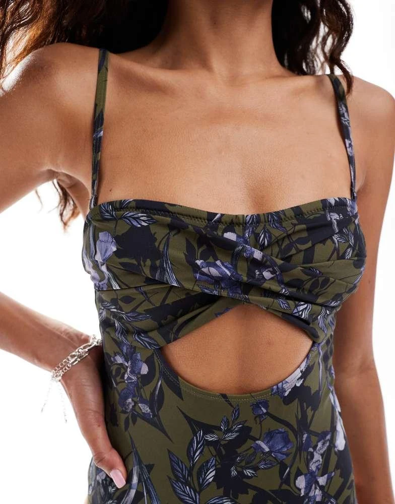 ALL SAINTS AllSaints Niki shirred bandeau swimsuit in black floral 2