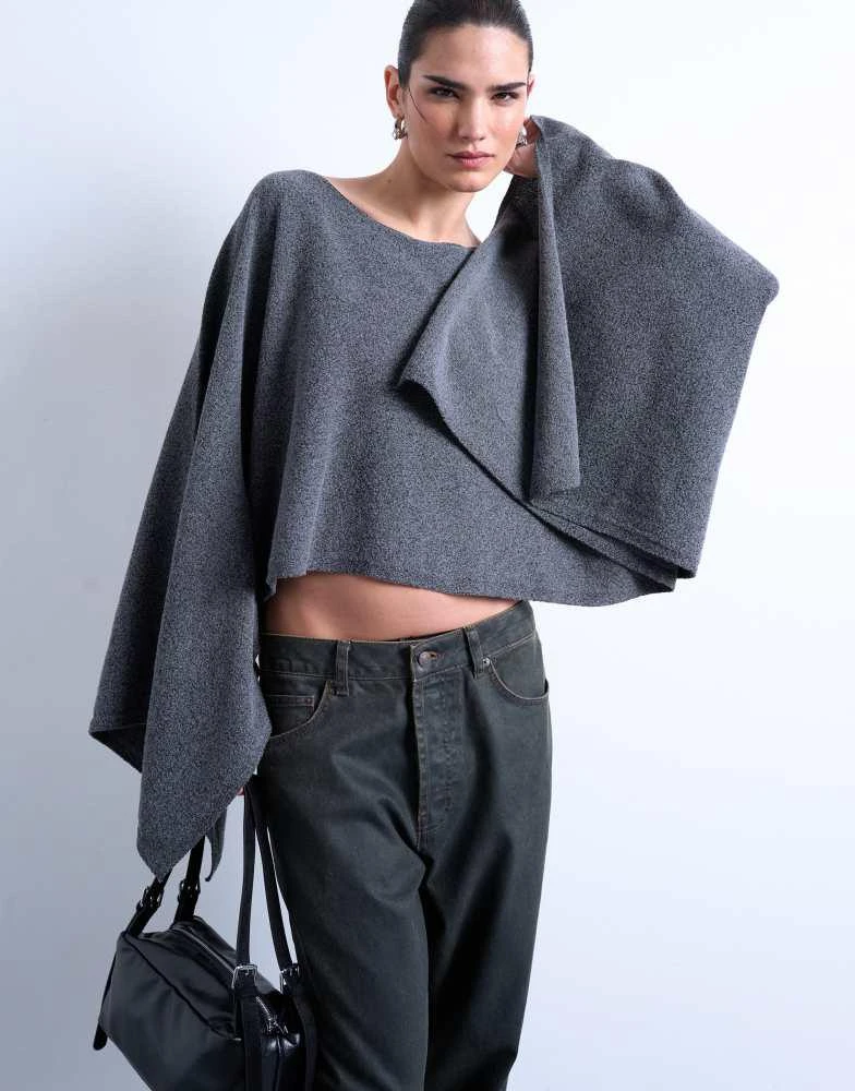 Topshop Topshop knitted poncho in charcoal