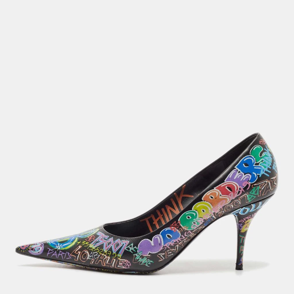 Balenciaga Balenciaga Black Leather Graffiti Print BB Pointed Toe Pumps Size 39 1