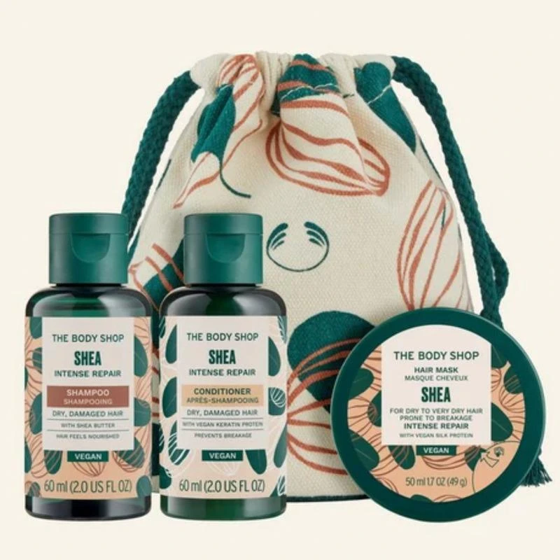 THE BODY SHOP The Body Shop Shea Shampoo, Conditioner Mini 60ml, Hair Scalp Scrub 50ml Pouch Set 1