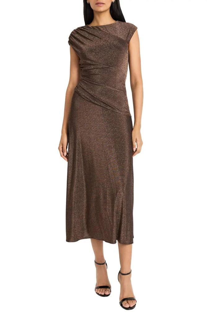 Maggy London Cap Sleeve Metallic Midi Dress in Copper at Nordstrom, Size 8 Maggy London Cap Sleeve Metallic Midi Dress in Copper at Nordstrom, Size 8