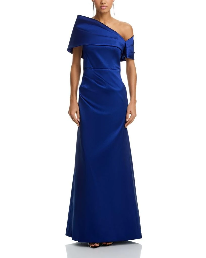 Teri Jon Stretch Mikado Asymmetric Off Shoulder Cuff Gown 1