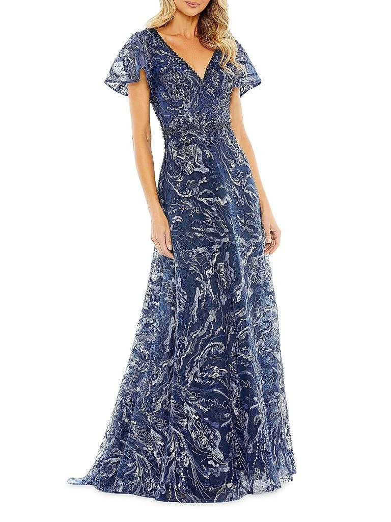 elegant a line dress with sleeves Elegant A Line Half Sleeves Chiffon Long Prom Dress main image 0