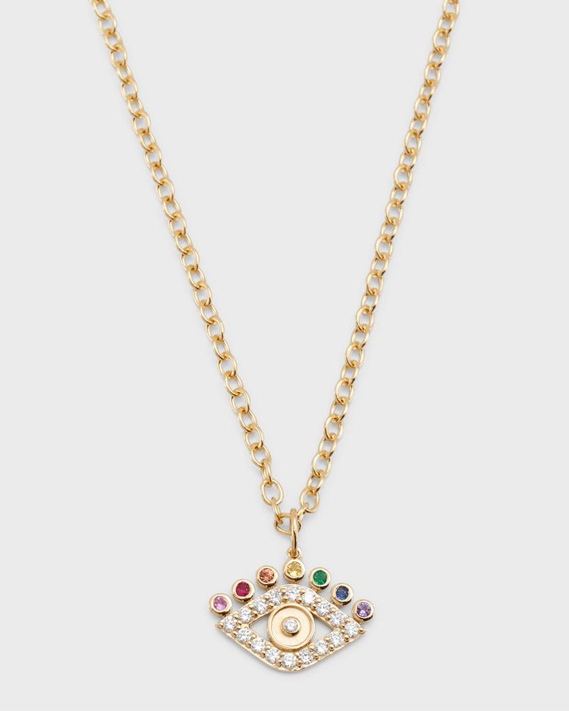 Sydney Evan 14K Yellow Gold Evil Eye Pendant Necklace with Multi-Stone Petals