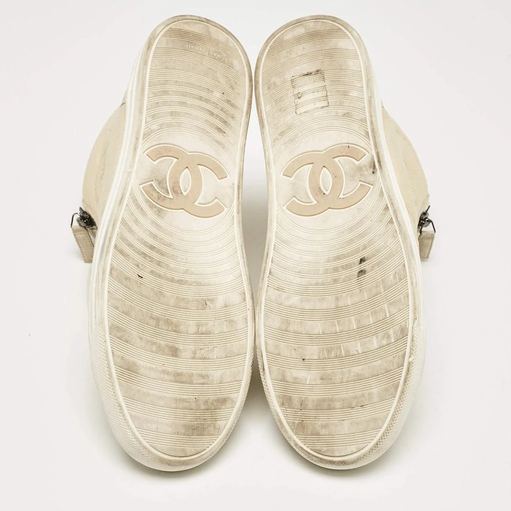 Chanel Chanel Cream Fabric and Suede CC Side Zip High Top Sneakers Size 39 6