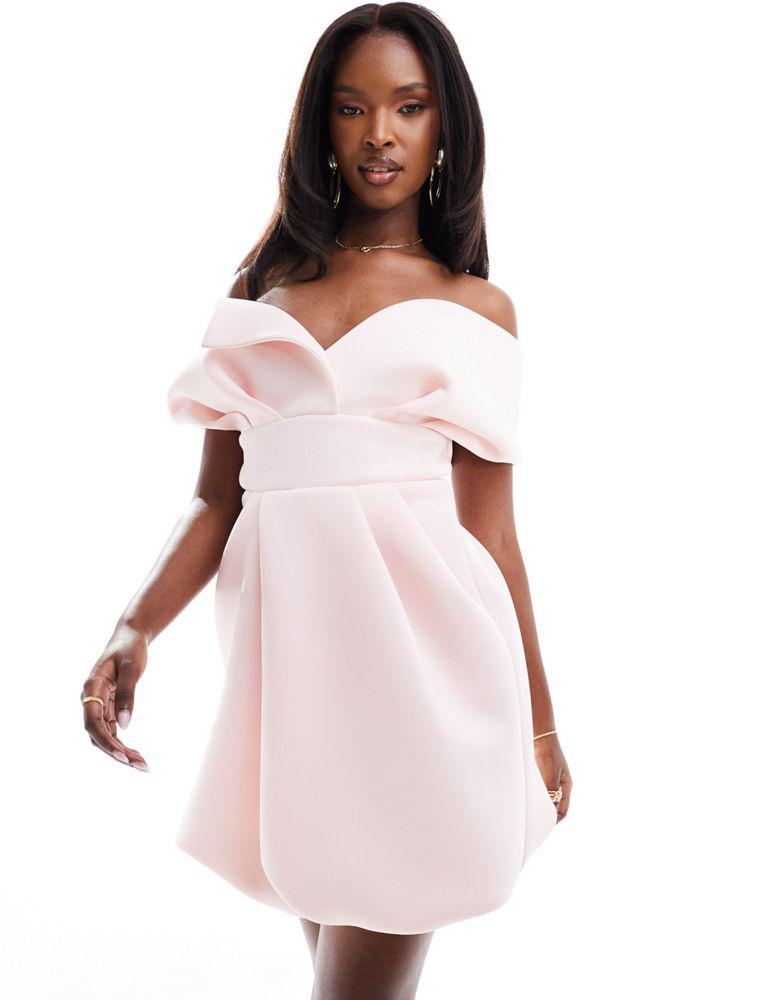 ASOS ASOS DESIGN off shoulder scuba bubble mini dress in light pink -  Dresses \u0026 Skirts - Compare Prices from 4+ Stores - BeyondStyle