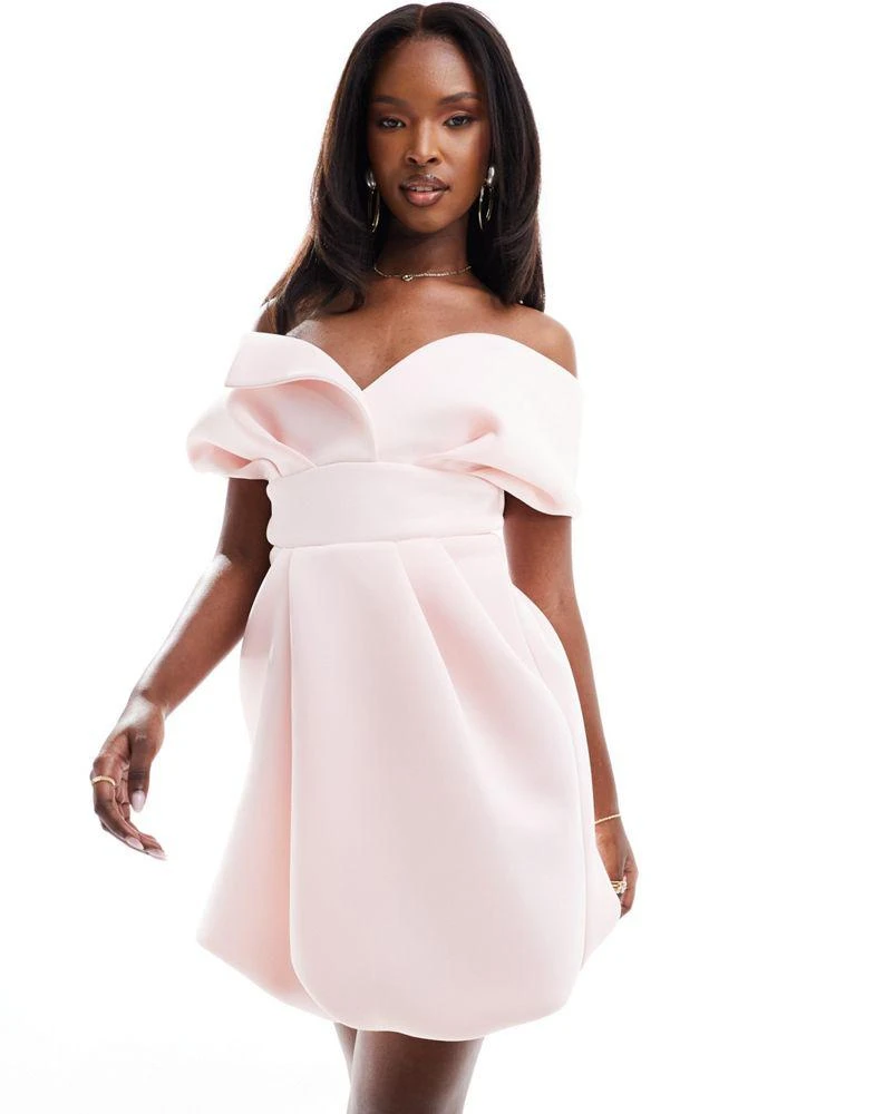 ASOS ASOS DESIGN off shoulder scuba bubble mini dress in light pink 1
