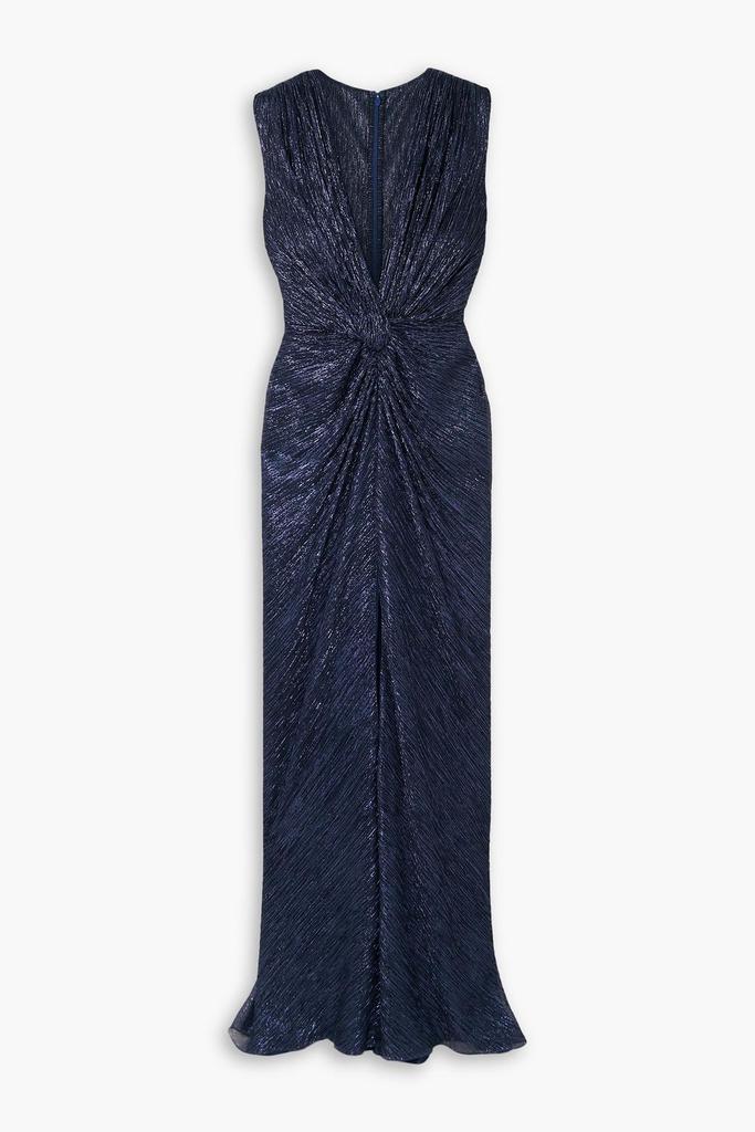 Costarellos Mireille twist-front metallic plissé-jersey gown