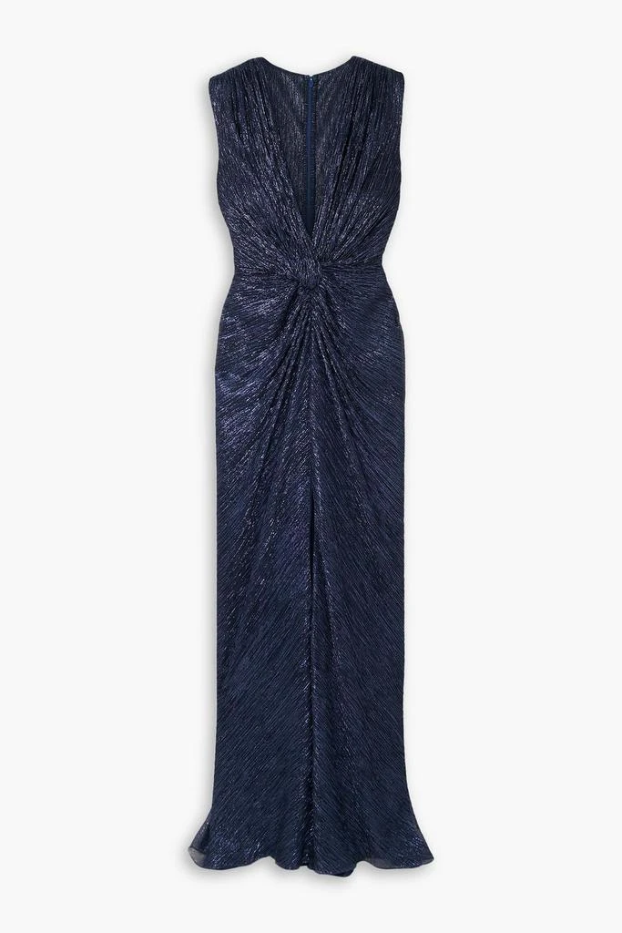 Costarellos Mireille twist-front metallic plissé-jersey gown 1