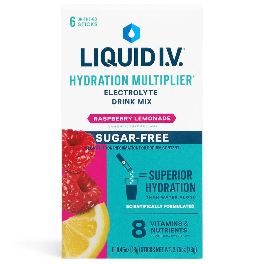 Liquid I.V. Sugar-Free Hydration Multiplier Powdered Electrolyte Drink Mix Raspberry Lemonade
