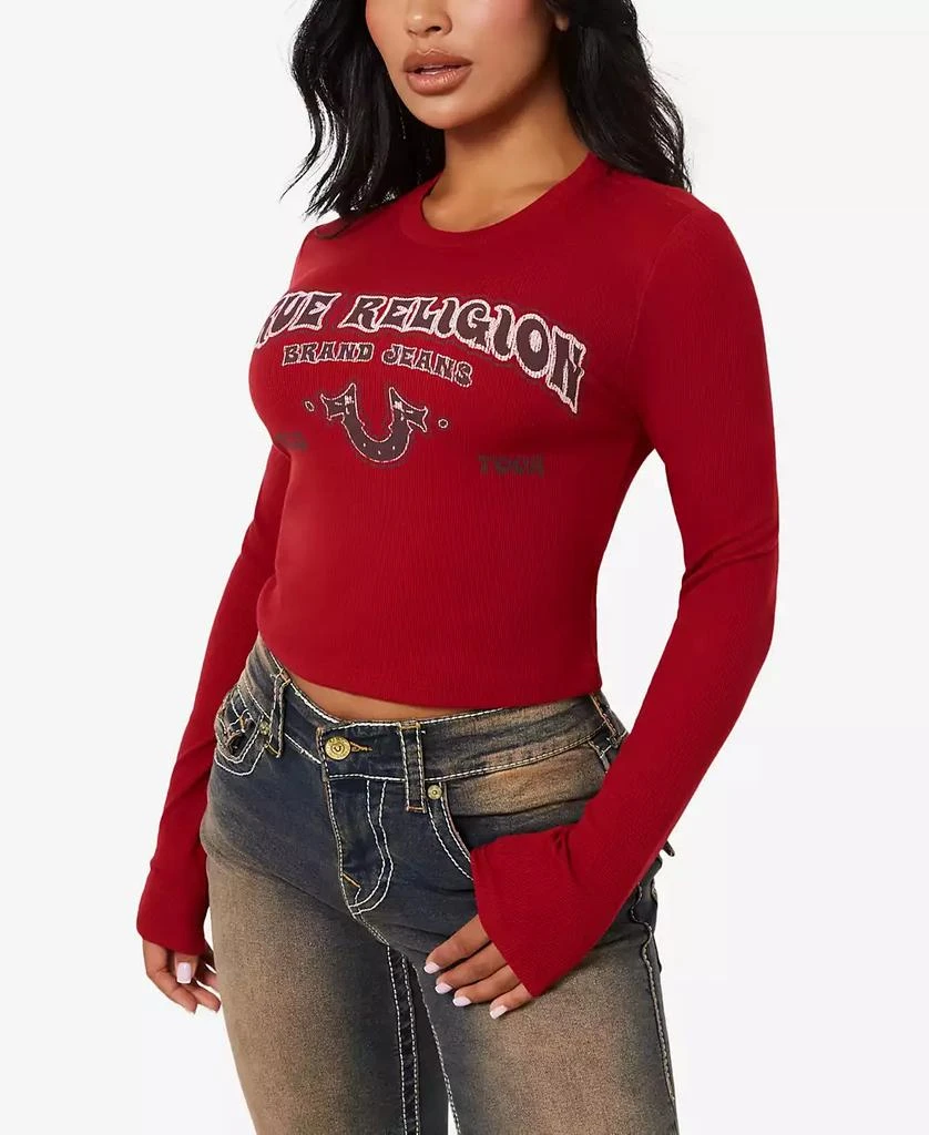 True Religion Women's Western Logo Rib Baby Tee 7