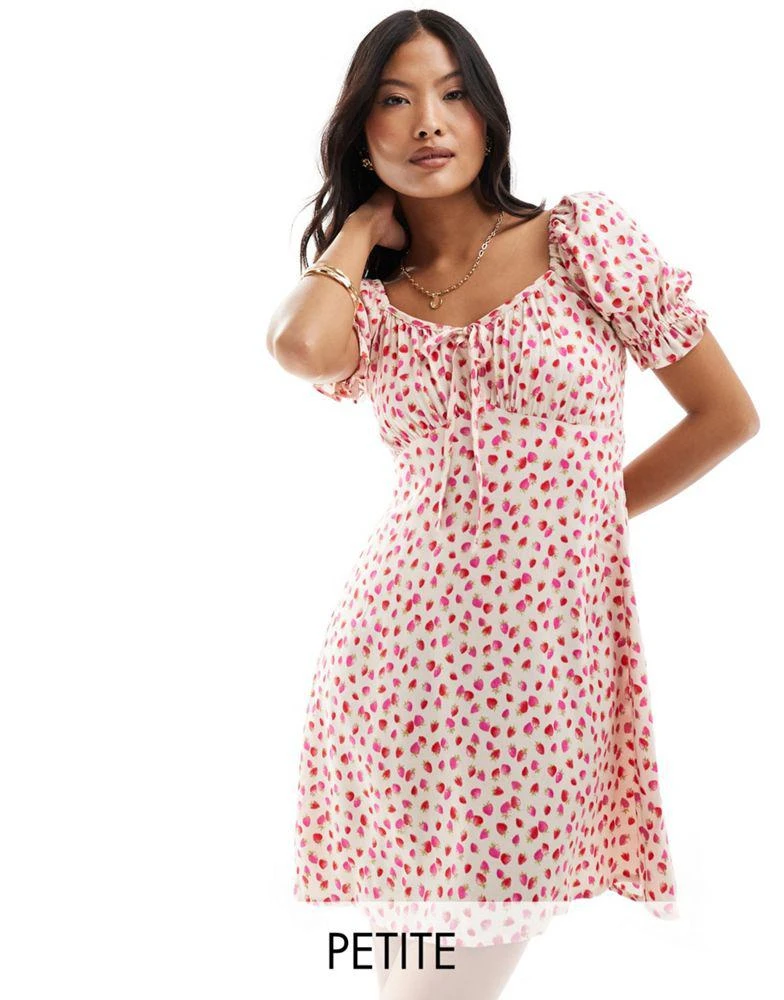 Miss Selfridge Miss Selfridge Petite tie front mini tea dress in strawberry print 1