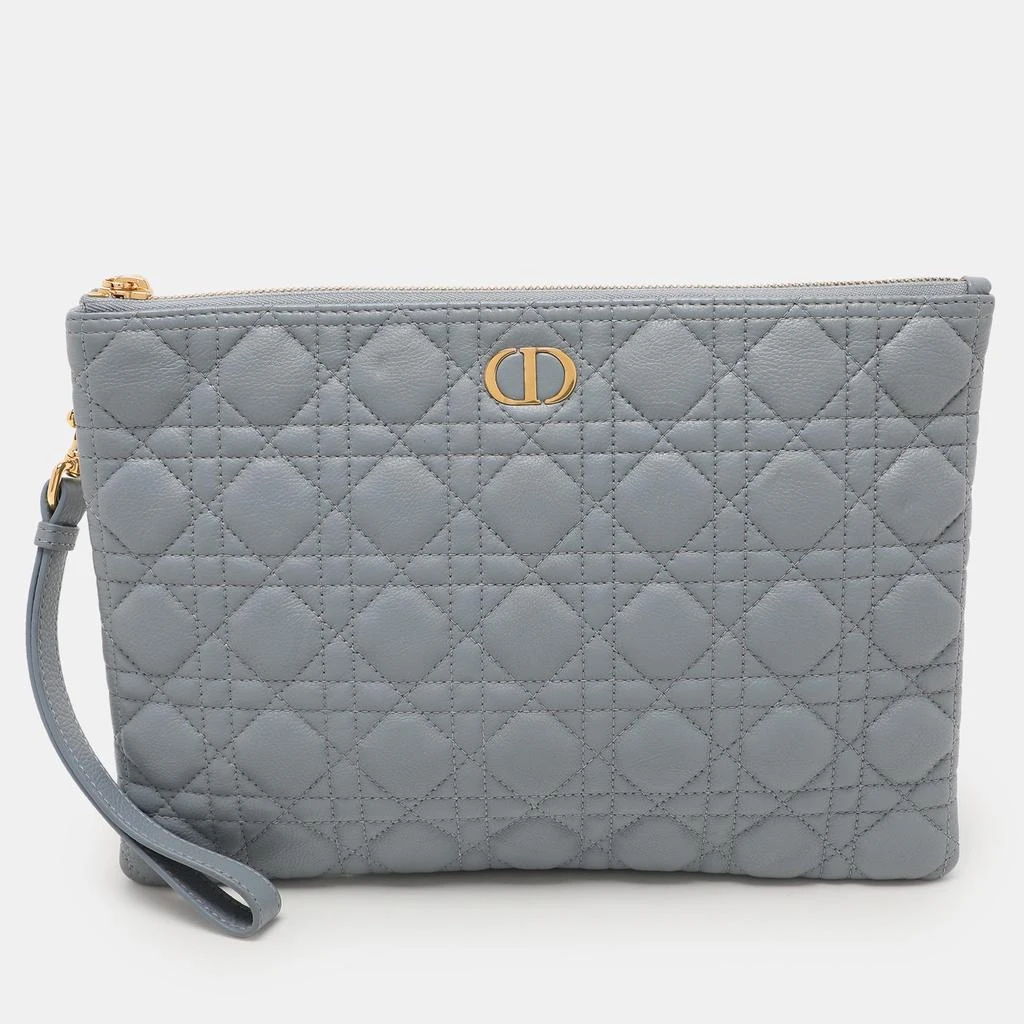 Dior Dust Blue Quilted Leather Caro Wristlet Clutch 1