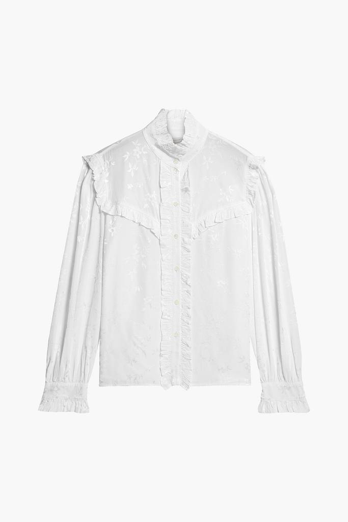RAQUEL ALLEGRA Ruffle-trimmed satin-jacquard blouse