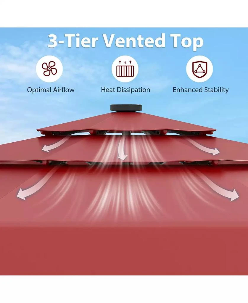 Mecale 10 Feet Solar Patio Umbrella with 3-Tier Vented Top-Gray 6