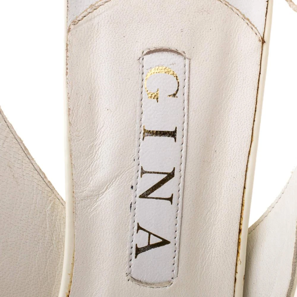 Gina Gina White Leather Crystal Embellished Slingback Sandals Size 41 7
