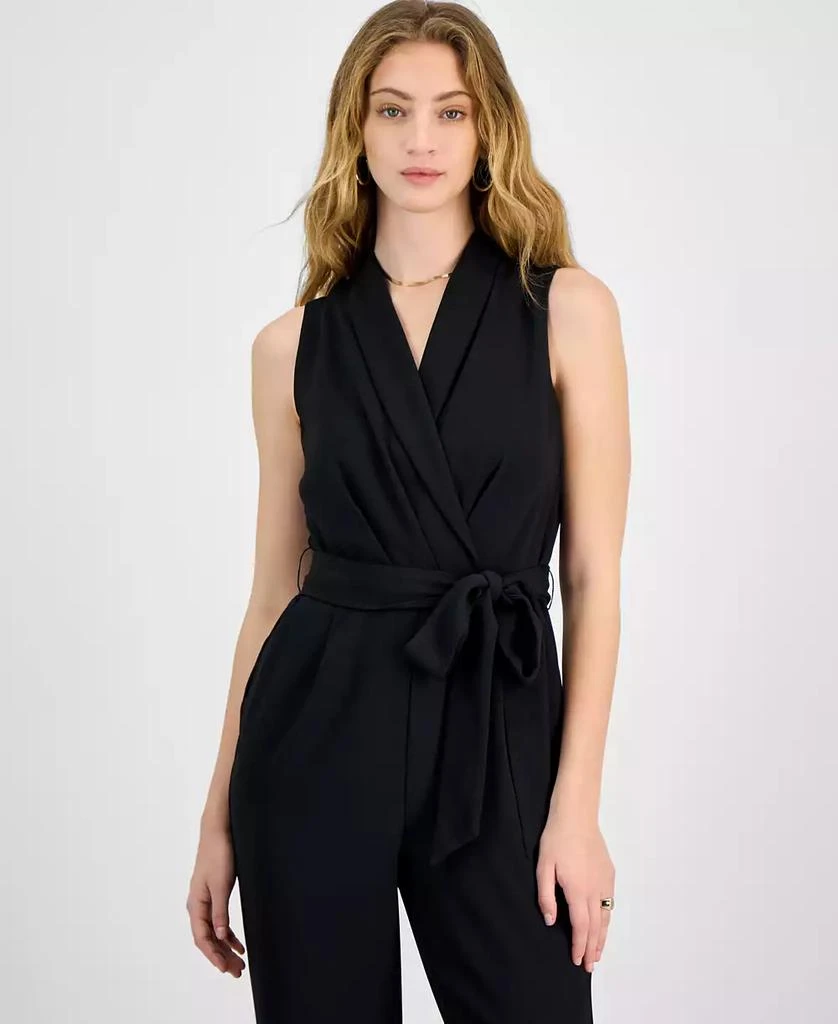 Bar III Women's Shawl-Collar Belted Straight-Leg Jumpsuit, Exclusively at Macy's 2