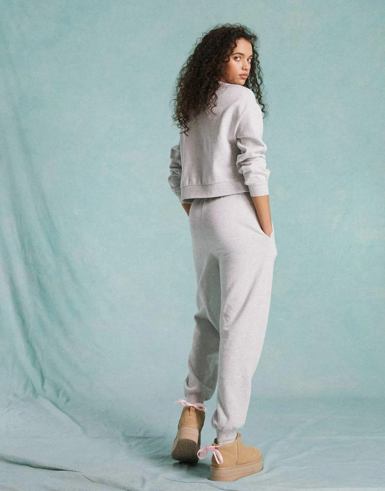 Miss Selfridge Miss Selfridge oversized graphic co-ord jogger in grey marl 3