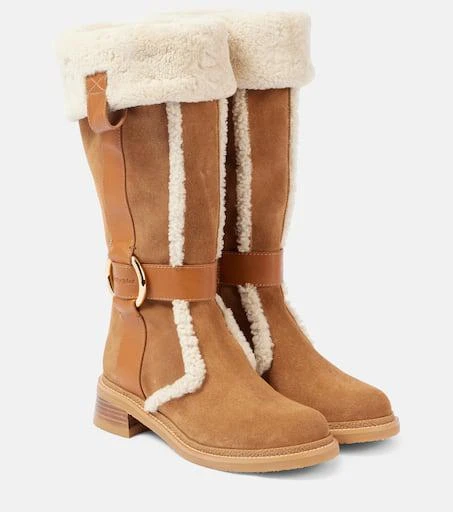 See By Chloé New Ring suede and shearling knee-high boots 39.5 