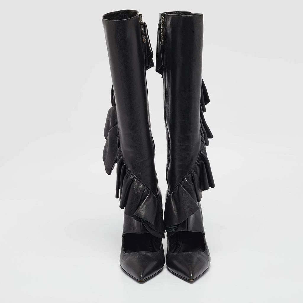 JW Anderson J.W. Anderson Black Leather Ruffle Knee Length Wedge Boots Size 38 3