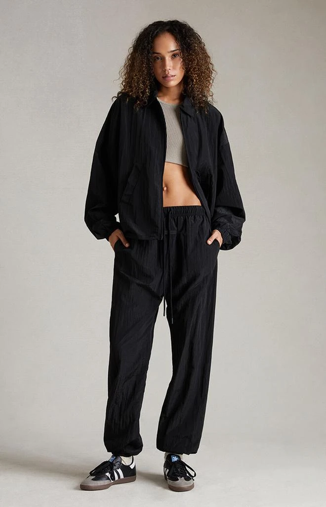 Essentials Women's Jet Black Crinkle Nylon Shell Bomber Jacket 6
