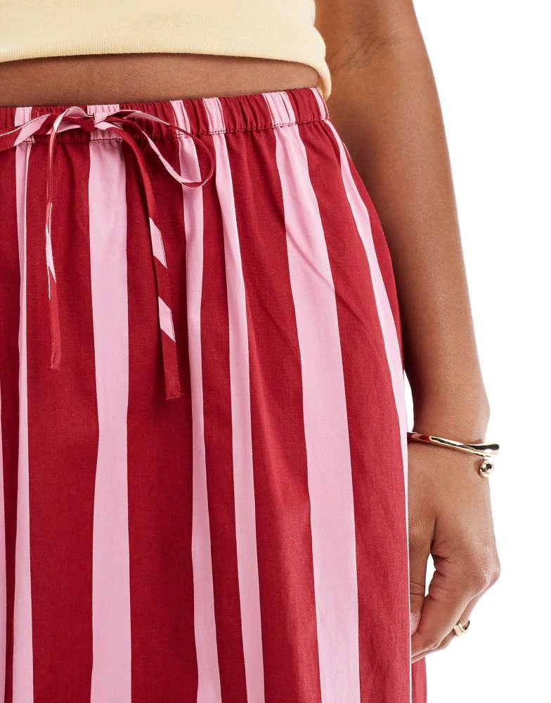 ASOS ASOS DESIGN cotton tie waist a line maxi skirt in pink stripe 4