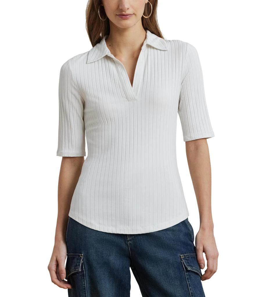 Ralph Lauren Petite Rib-Knit Elbow-Sleeve Polo Tee Women's Polo