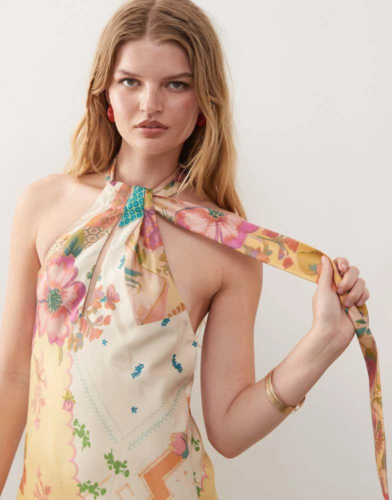 Reclaimed Vintage Reclaimed Vintage mini dress with scarf detail in yellow floral print 4