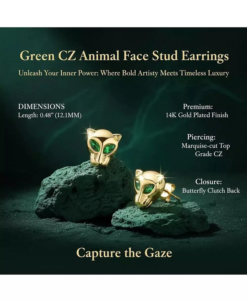 Rachel Glauber Green CZ Animal Face Stud Earrings in 14K Gold Plated 4
