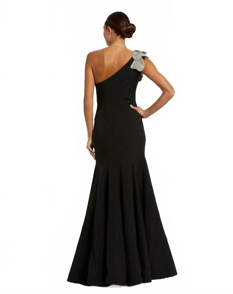 Mac Duggal Crepe One Shoulder Gown With Crystal Flower In Black 2