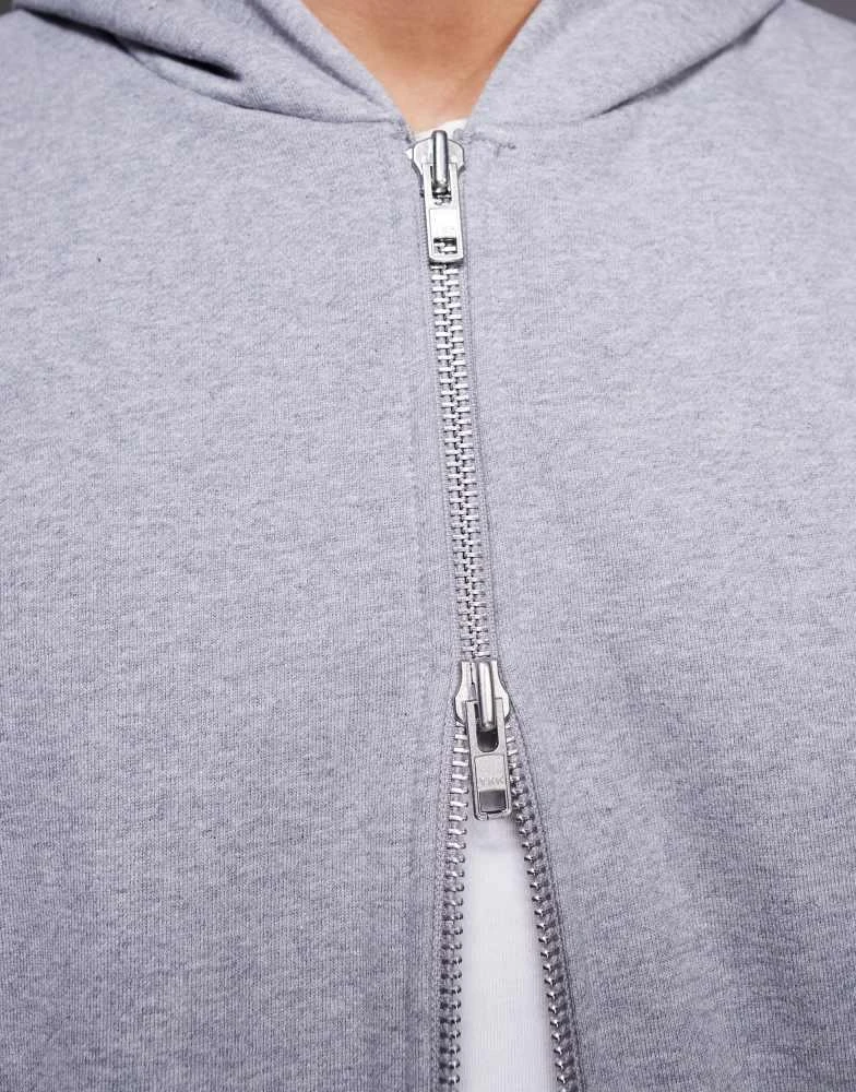 ASOS ASOS DESIGN premium heavyweight oversized zip through hoodie 400gsm with fixed hem in grey marl 4