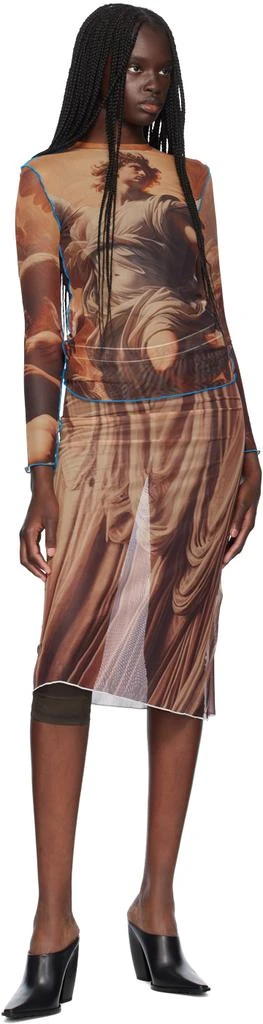 Rokh Brown Draped Printed Midi Skirt 4