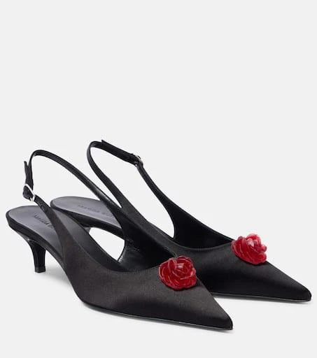 Magda Butrym 45 floral-appliqué satin slingback pumps 1
