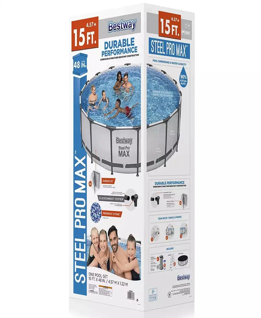 Steel Pro Bestway Max 15' x 48" Above Ground Pool Set 4231 Gallon, Outdoor Family Pool, Corrosion Puncture Resistant, Filter, Pump, Ladder Cover 3