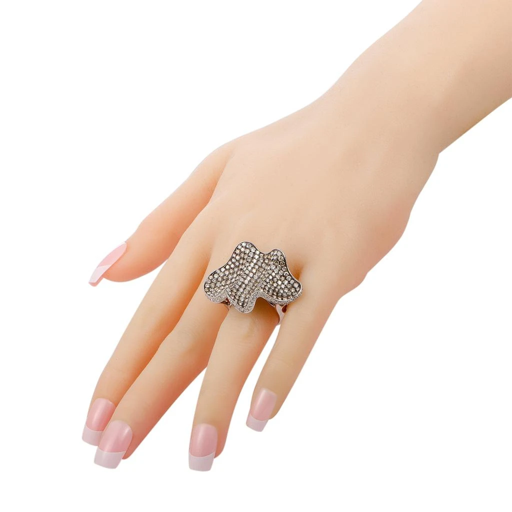 Non Branded 18K White Gold White and Brown Diamond Wave Ring 4