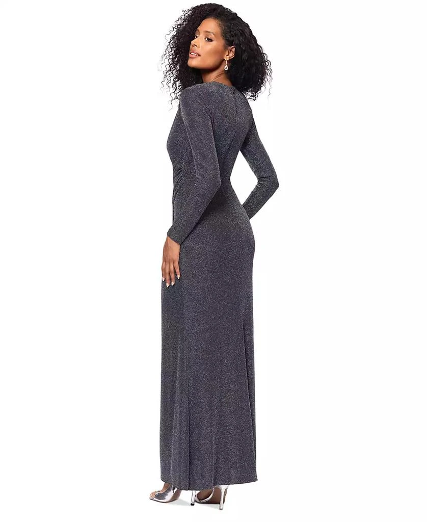 Betsy & Adam Women's Metallic Asymmetric Long-Sleeve Gown 4