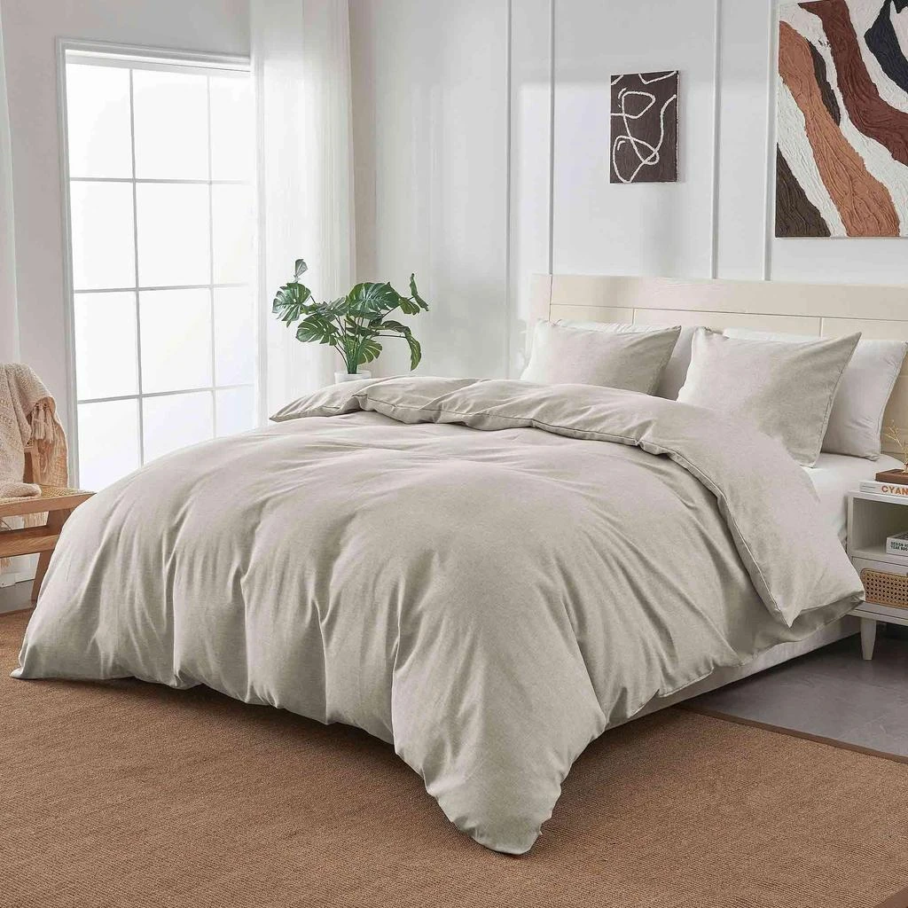 Puredown Peace Nest Solid Faux Flax Linen Duvet Cover Sets - Luxurious Comfort 2