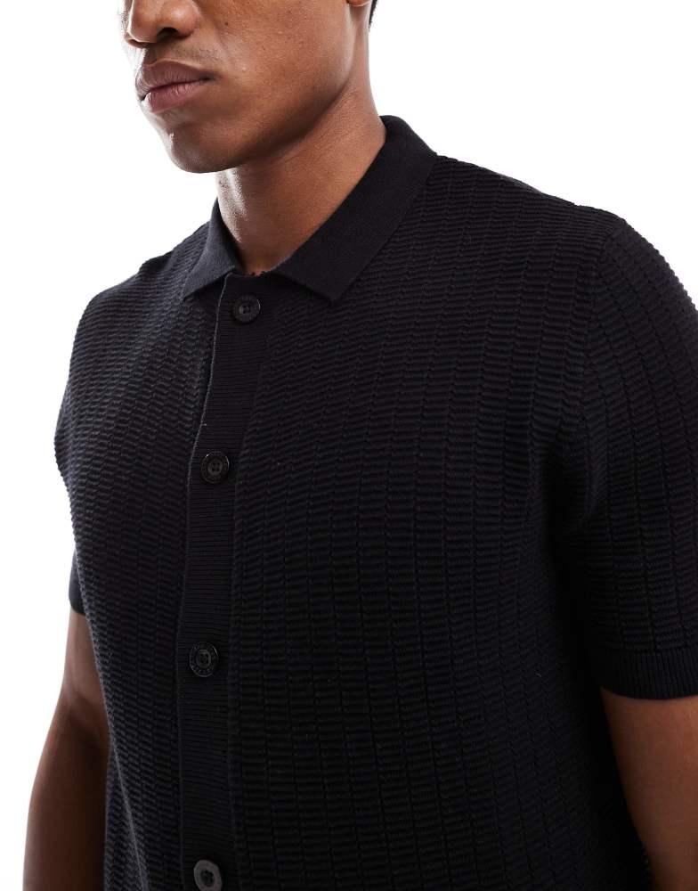 Brave Soul Brave Soul Knitted short sleeve shirt in black