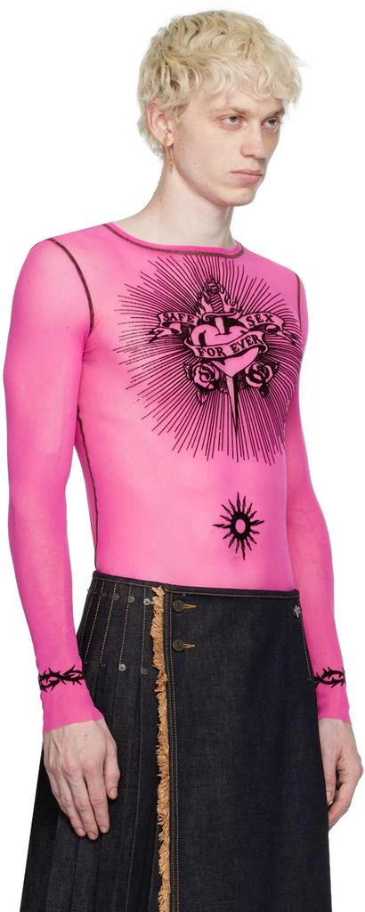 Jean Paul Gaultier Pink Flocked Long Sleeve T-Shirt 2