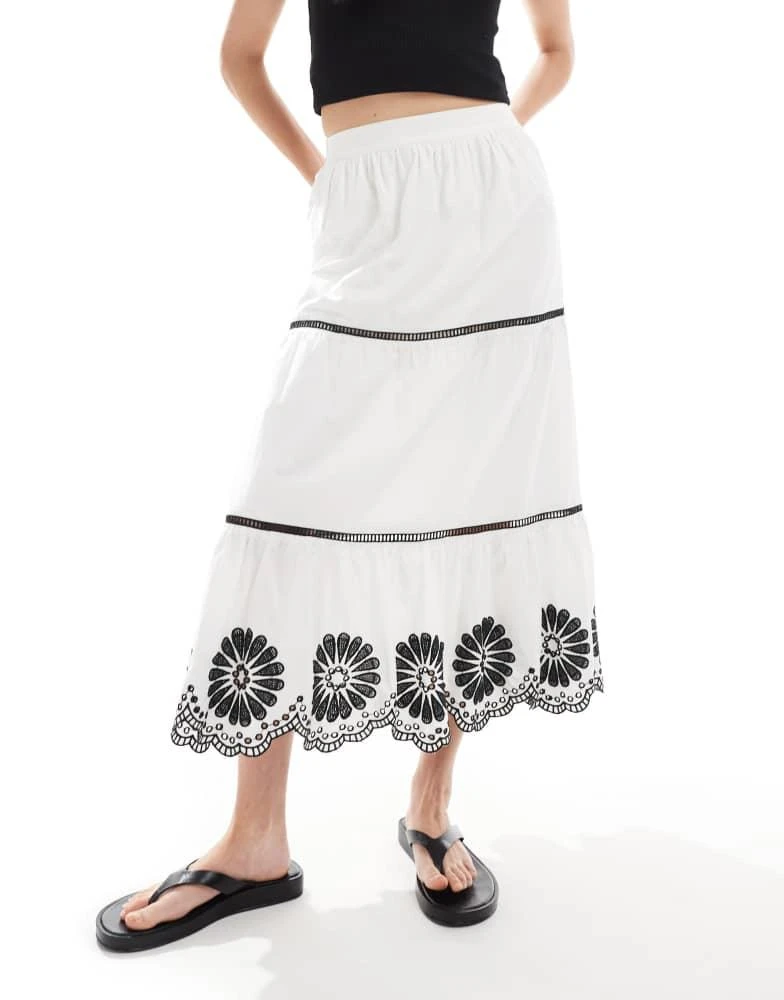 New Look New Look tiered floral hem midi skirt in white 2