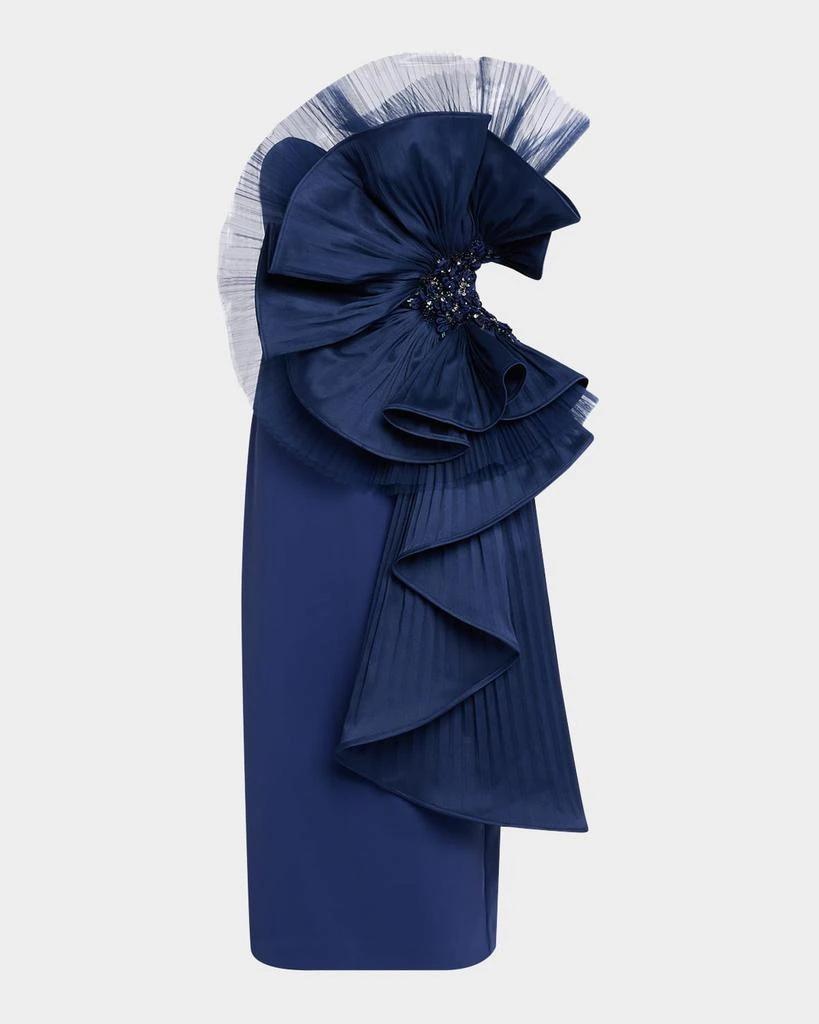 Badgley Mischka Strapless Pleated Fan Midi Sheath Dress 1