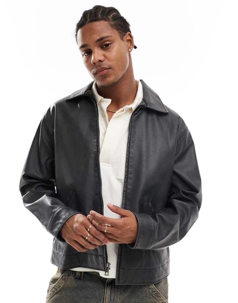 HOLLISTER Hollister boxy fit vintage faux leather biker jacket in black 2