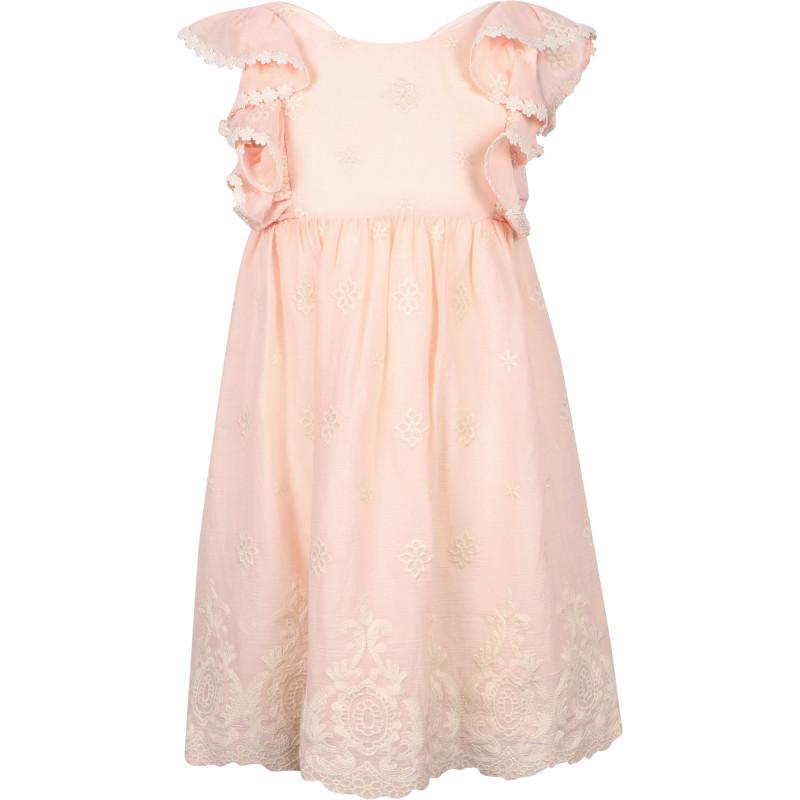 Abel & Lula Embroidered flowers dress with ruffled details in pink