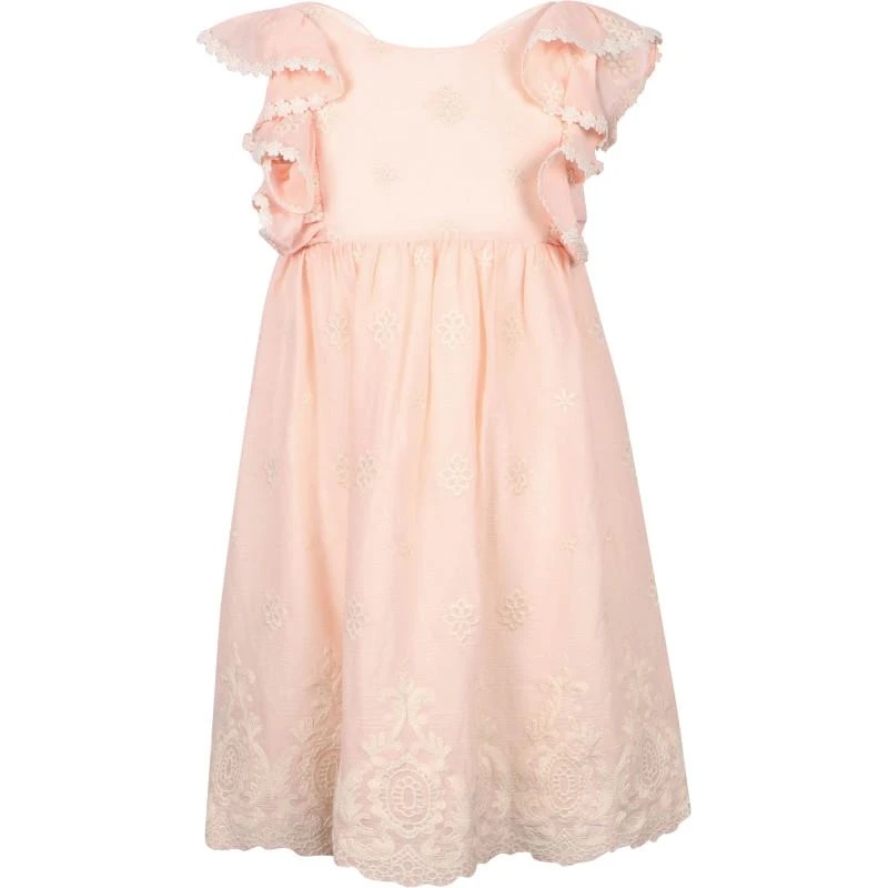 Abel & Lula Embroidered flowers dress with ruffled details in pink 1