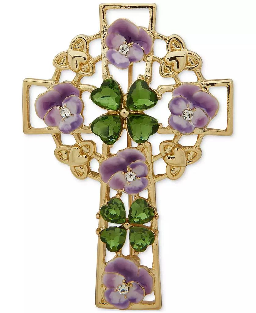Anne Klein Gold-Tone Multicolor Flower Cross Pin 1