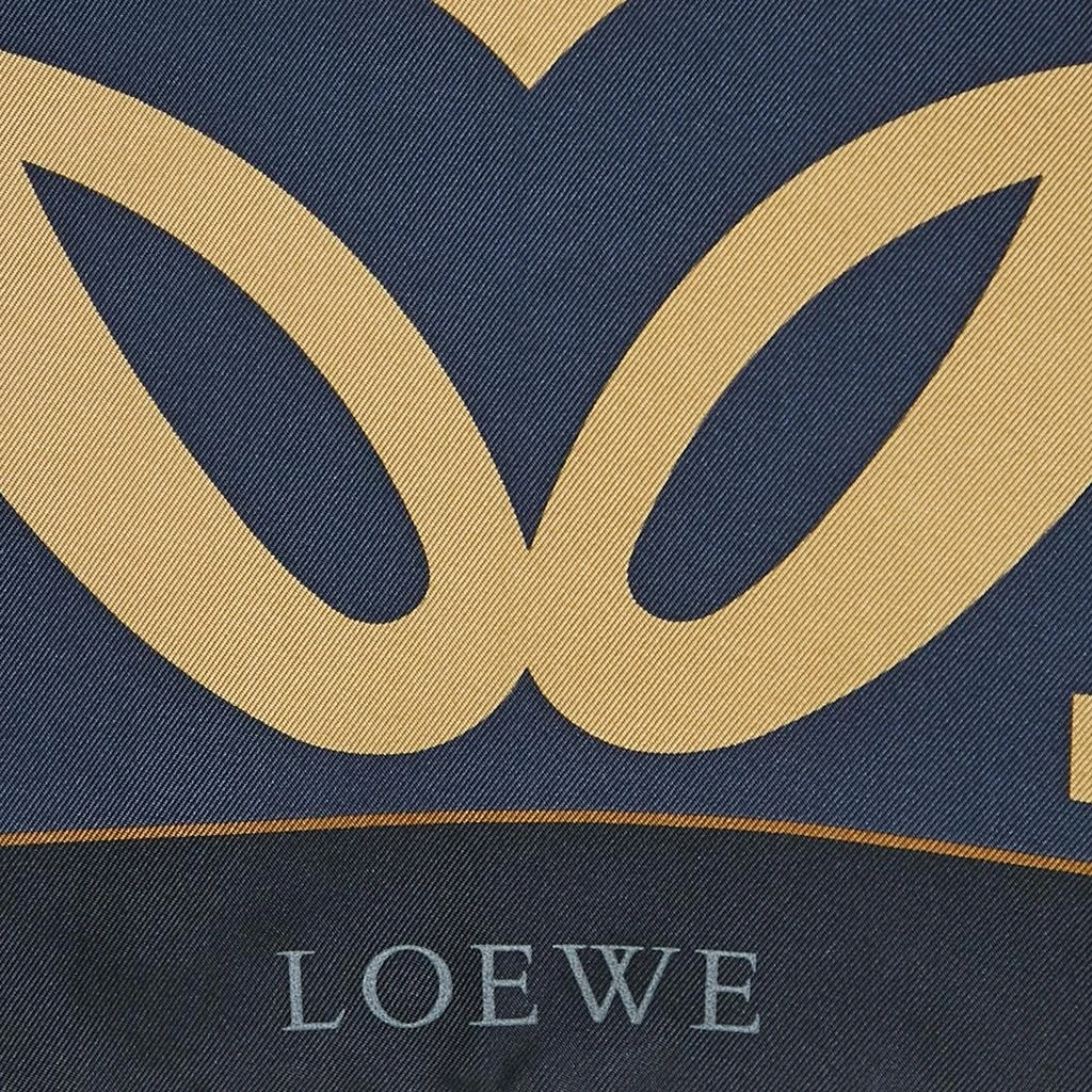 Loewe Loewe Navy Blue & Gold Logo Printed Silk Square Scarf 3
