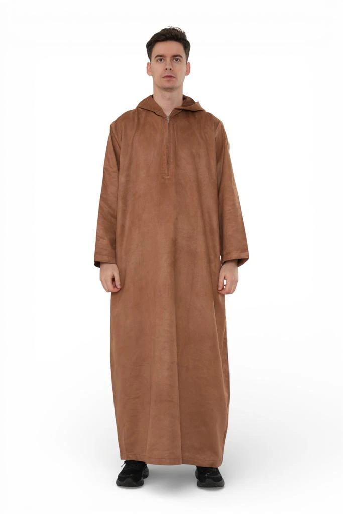 Arabic Thobes Men
s Hooded Eid Camel Brown Moroccan Jubba Robe Ramadan Eid Thobe - HM12