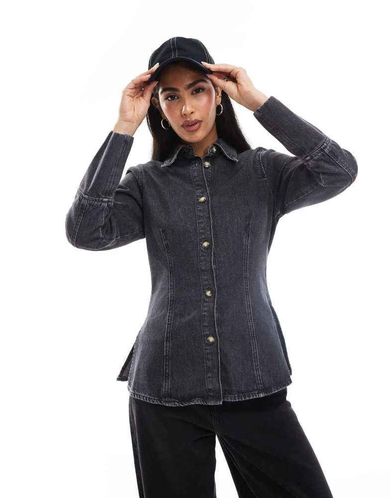 ONLY ONLY fitted denim shirt in washed black 1
