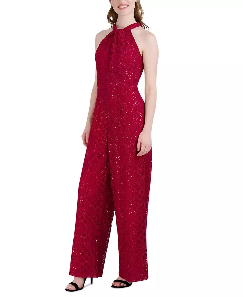 julia jordan Women
s Sequin-Lace Halter Twist-Neck Jumpsuit 4
