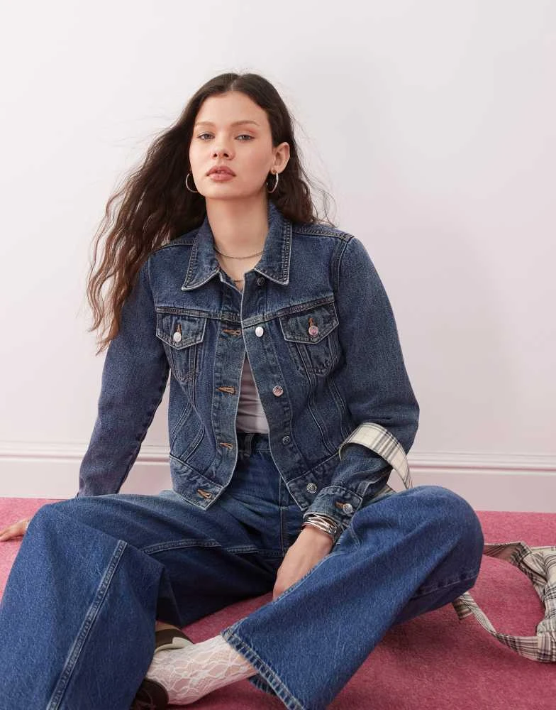Miss Selfridge Miss Selfridge denim girlfriend jacket in indigo wash 1